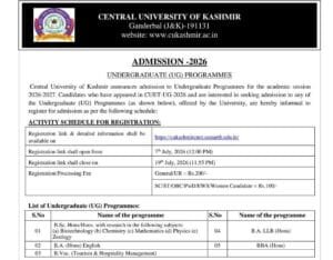 Central University of Kashmir Opens UG Admissions 2026 Through CUET-UG ...