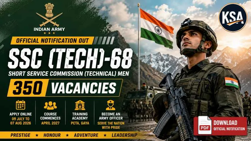 Indian Army SSC (Tech)-68 Recruitment 2026-27: Apply Online for 350 Technical Officer Vacancies – Eligibility, Selection Process, Salary & Important Dates