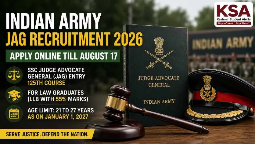 Indian Army JAG Recruitment 2026: Applications Open for Law Graduates, Apply Online by August 17